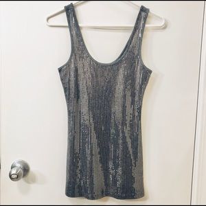 NWOT Express Gray Silver Sequins Tank Top Sz S
